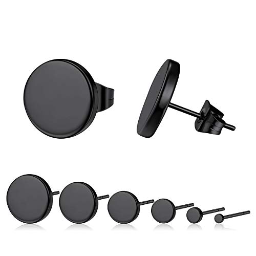 FOCALOOK Herren Punk Stil Ohrringe Set in 6 paare schwarz Edelstahl 2/4/6/8/10/12mm Runde Ohrstecker Ohr Piercing Minimalist Modeschmuck für Jungen Mädchen von FOCALOOK