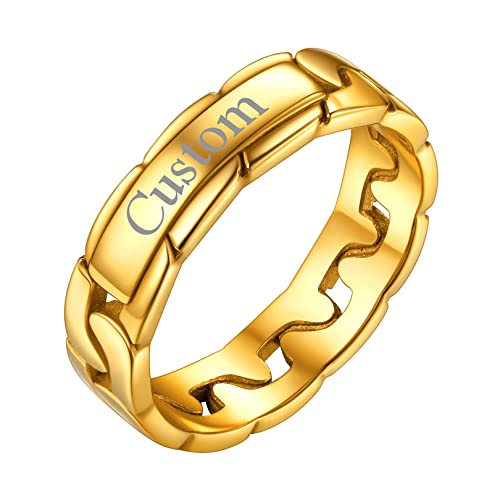 FOCALOOK Herren personalisiert Ehering Verlobungsring 4mm breit 18k vergoldet Trauring Antragsring Panzerkette Design Partnerring Partnerschaft Modeschmuck für Ehefrau Ehemann Größe 64 (20.4) von FOCALOOK