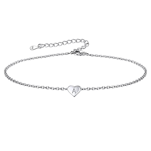 FOCALOOK Herz Fußkette 925 Sterling Silber Fußkettchen für Frauen Mädchen Knöchel Ketten A Initiales Alphabet Name Herz-Schmuckanhänger Fuß Bracelet Modeschmuck Accessoire von FOCALOOK