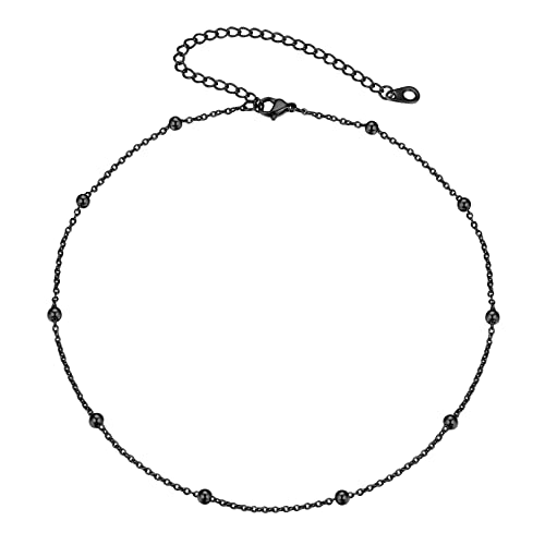 FOCALOOK Hochwertige Kurze Kügelchen Choker Halskette für Frauen Mädchen Schlüsselbein Kette Choker Halsketten aus Edelstahl mit Schwarz Mode Schmuckstück für Geburtstag von FOCALOOK