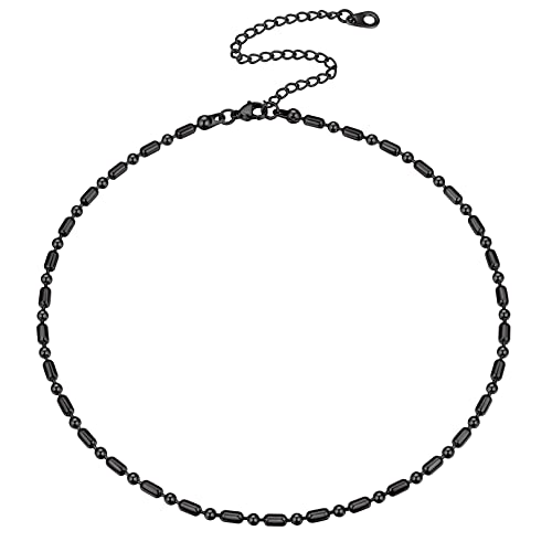 FOCALOOK Hochwertige Lange und Kurze Kügelchen Choker Halskette für Frauen Mädchen Schlüsselbein Kette Choker Halsketten aus Edelstahl mit Schwarz Schick Schmuckstück für Geburtstag von FOCALOOK