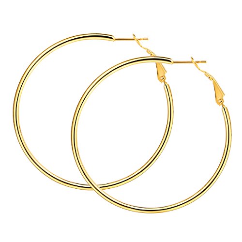 FOCALOOK Hoop Ohrringe 50mm Creolen Große Runde Kreis Ohrringe schwarz Elegant Ohrschmuck für Frauen Mädchen Bürodamen von FOCALOOK