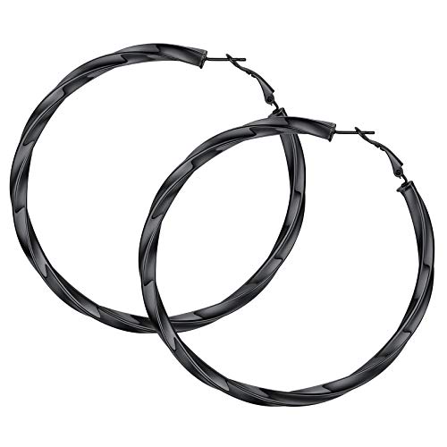 FOCALOOK Hoops Ohrringe 80mm Damen 5mm verdrillte Rohr Kreis Form Creolen schwarz Statement Kreolen Ohrringe Modeschmuck Accessoire für Alltagskleidung Abendkleid von FOCALOOK