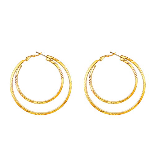 FOCALOOK Hoops Ohrringe Damen 60mm/45mm Doppel Kreis Creolen Gold überzogen groß Statement Kreolen Ohrringe trendig Schmuck Accessoire für Alltagskleidung Abendkleid von FOCALOOK