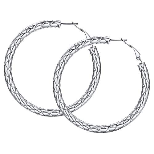 FOCALOOK Hoops Ohrringe Damen 60mm Creolen Edelstahl Mädchen Frauen 5mm Kreuz Muster Rohr Statement Kreolen Ohrringe Modeschmuck Accessoire für Alltagskleidung Abendkleid von FOCALOOK