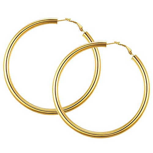 FOCALOOK Hoops Ohrringe Damen 80mm Kreis Form Creolen 18k vergoldet Mädchen Frauen Statement Kreolen Ohrringe trendig Schmuck Accessoire für Alltagskleidung Abendkleid von FOCALOOK