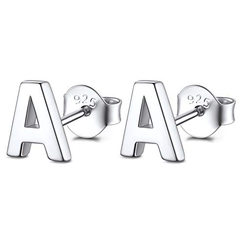 FOCALOOK Initiale Ohrpiercing Damen 925 Sterling Silber Buchstabe A Ohrstecker einfache Letter Ohrringe Minimalist Ear Studs Schmuck für Frauen Mädchen von FOCALOOK