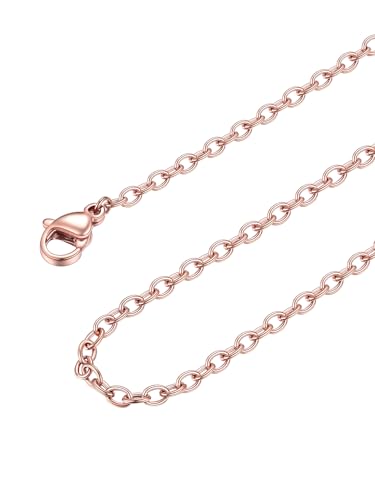 FOCALOOK Kette Edelstahl Damen Halsreif Rosegold ohne Anhänger 2mm Rolokette Rosa Panzerkette Gliederkette 40cm lang von FOCALOOK