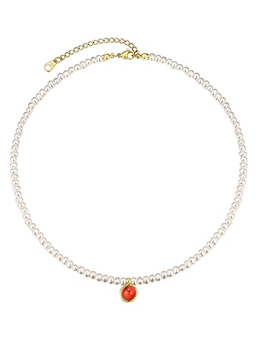 FOCALOOK Kette Mit Geburtsstein Perlenketten Sternzeichen Kette Pearl Necklace Geburtsstein Juli Perlenschmuck Accessoires für Mama Geburtstag von FOCALOOK