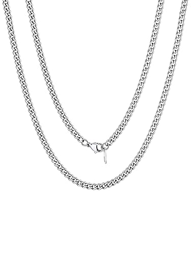 FOCALOOK Kette Jungen Edelstahl Halskette Mädchen Panzerkette Collier 3MM breit Hip Hop kubanische Kette für Damen Modeschmuck Kettenlänge 60CM von FOCALOOK