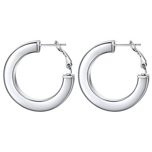 FOCALOOK Kreis Creolen 30mm für Damen Mädchen Edelstahl 5mm Quaderrohr Kreis Ohrringe Runde Ohr Piercing Elegante Statement Ohrringe Ohrschmuck für Party Geburtstag von FOCALOOK