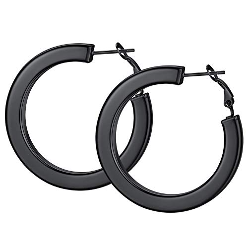 FOCALOOK Kreis Creolen 40mm für Damen Mädchen schwarz 5mm Quaderrohr Kreis Ohrringe Runde Ohr Piercing Elegante Statement Ohrringe Ohrschmuck für Party Geburtstag von FOCALOOK