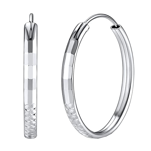 FOCALOOK Kreis Creolen für Damen Mädchen 925 Silber 30mm Kreis Ohrringe Runde Hoop Earrings Street Style Statement Ohrringe Ohrschmuck für Party Geburtstag von FOCALOOK