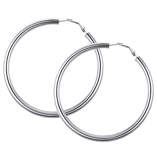 FOCALOOK Hoops Ohrringe Damen 80mm Kreis Form Creolen Edelstahl Mädchen Frauen Statement Kreolen Ohrringe trendig Schmuck Accessoire für Alltagskleidung Abendkleid von FOCALOOK