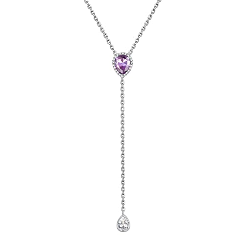 FOCALOOK Lariat Halskette mit Juni Geburtsstein Synthetischer Alexandrit für Frauen 40+5cm Quastenkette 925 Silber Y-Kette Geburtstag Schmuck Accessoire für Ehefrau von FOCALOOK