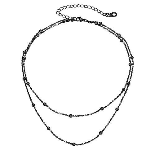 FOCALOOK Layering Choker Kette mit Schlichten Kugeln für Frauen Mädchen Schlüssebeinkette Layering Enge Kette aus Edelstahl mit Schwarz Doppelreihig Halsketten Mode Schmuckstück von FOCALOOK