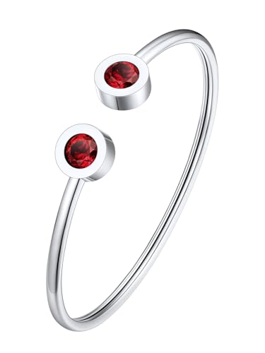 FOCALOOK Offener Damen-Armreif aus Edelstahl mit Geburtsstein, Januar, Armreif mit Granat aus Kristall von FOCALOOK