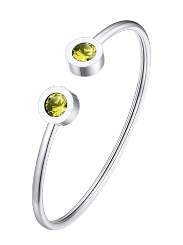 FOCALOOK Offenes Damen-Armband, Edelstahl, verziert mit falscher Peridot, Armreif verstellbar, mit Geburtsstein August von FOCALOOK