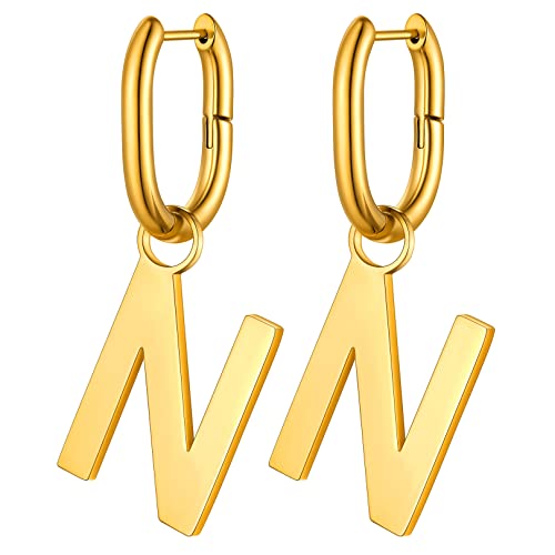 FOCALOOK Ohrhänger mit Buchstabe N für Damen, 316L Edelstahl Ohrringe in Gold, U-förmige Hängende Ohrringe für Geliebte/Freundin/Tochter zum Geburtstag/Valentinstag/Weihnachten von FOCALOOK