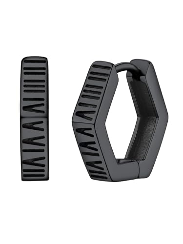 FOCALOOK Ohrringe Herren Edelstahl Ohrringe Schwarz Römische Ziffern Creolen Sechseck Ohrringe Huggie Earrings Weihnachtsohrringe Wikinger Schmuck von FOCALOOK