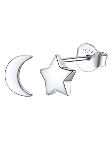FOCALOOK Ohrringe Herren Ohrstecker Silber 925 Damen Silver Earrings Stern Ohrringe Mond Medizinische Ohrstecker Earrings Piercing Ohr Modeschmuck Accessoire von FOCALOOK
