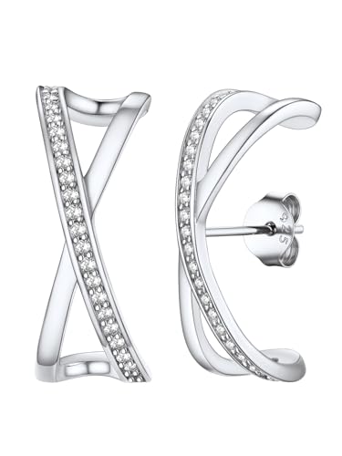 FOCALOOK Ohrringe Silber 925 Zirkonia Ohrringe Silber 925 C Ohrringe Piercing Ohr Ohrstecker Silber Ohrhänger Ohrwickel Vintage Schmuck für Geburtstag von FOCALOOK