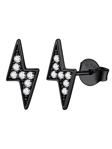 FOCALOOK Ohrstecker Schwarz Damen Silber Ohrringe Silver Earrings Blitz Ohrringe Zirkonia Medizinische Ohrstecker Earrings Piercing Ohr Modeschmuck Accessoire von FOCALOOK