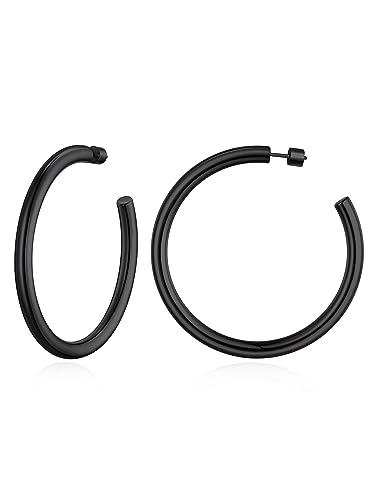 FOCALOOK Ohrstecker Schwarz Kreolen Damenohrringe Earrings Größe 30MM Piercing Ohr Statement Ohrringe Runde Kreolen Klein Große Ohrringe Modeschmuck von FOCALOOK