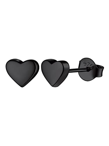 FOCALOOK Ohrstecker Silber 925 Damen Schwarze Ohrringe Herz Ohrringe Silver Earrings Piercing Ohr Medizinische Ohrstecker Earrings Accessoire Ohrschmuck von FOCALOOK