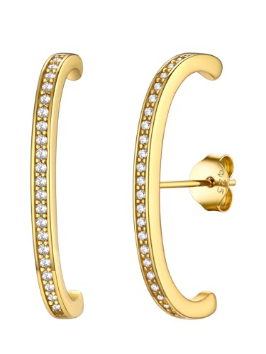 FOCALOOK Ohrstecker Silber 925 Mädchen Zirkonia Ohrringe Gold C förmige Ohrringe Piercing Ohr Ohrstecker Gold Ohrhänger Silber Ohrschmuck für Weihnachten von FOCALOOK