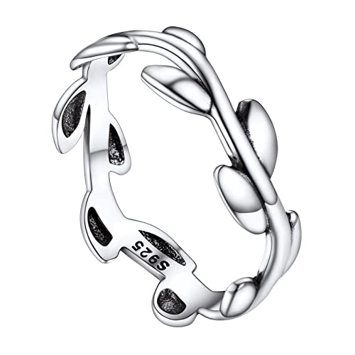 FOCALOOK Olivenblätter Zweig S925 Silber Ring Frauen Größe 67 Freundschaftsring Geschlossener Fingerring Modeschmuck Accessoire für Geburtstag Valentinstag von FOCALOOK