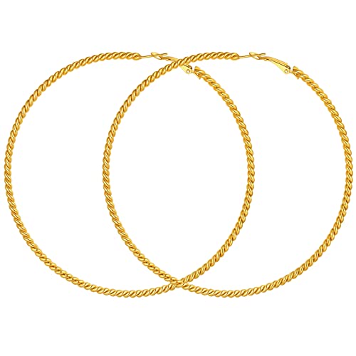 FOCALOOK Oversize Verdrehte Kreolen Frauen Mädchen Edelstahl Dünne Ohrringe Twist Runde Creolen mit Vergoldet Vintage Schmuckstücke Durchmesser 100MM von FOCALOOK