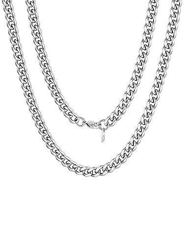 FOCALOOK Panzerkette Collier für Damen 6MM breit Edelstahl Halskette Herren Kettenlänge 50CM kubanische Kette Trendiger Schmuck für Valentinstag von FOCALOOK