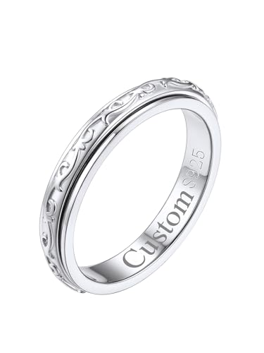 FOCALOOK Personalisierter Fidget Spinner Ring - Vintage Damen Fingerring 54mm Breit 3,5MM - Stress Ring Silber 925 Freundschaftsringe Schmuck FOCALOOK Personalisierter Fidget Spinner Ring - Vintage Damen Fingerring 54mm Breit 3,5MM - Stress Ring Silber 925 Freundschaftsringe Schmuck von FOCALOOK