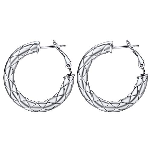 FOCALOOK Retro-Stil Kreis Creolen für Damen Mädchen Edelstahl 30mm Kreuz Muster 5mm Kreis Ohrringe Ohr Piercing Elegante Statement Ohrringe Ohrschmuck für Party Geburtstag von FOCALOOK