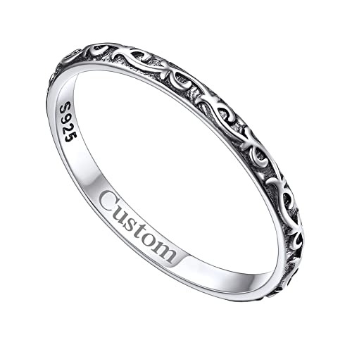 FOCALOOK Ring Damen Silber Personalisierte Ringe Vintage Ringe Breit 2MM Mädchen Verlobungsringe Größe 62MM Silber Ring Herren Vintage Schmuck für Frauen von FOCALOOK
