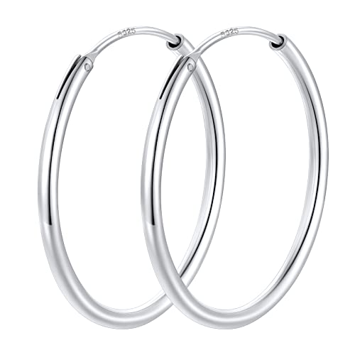 FOCALOOK Runde Creolen 30mm für Damen Mädchen 925 Sterling Silber glatte Kreis Ohrringe Hoop Earrings Street Style Statement Ohrringe Ohrschmuck für Party Geburtstag von FOCALOOK