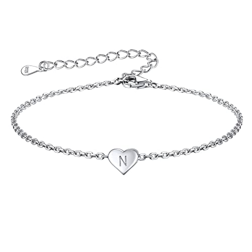 FOCALOOK S925 Silber Herz Armkette Frauen Mädchen Armband mit N Initiales Alphabet Armkettchen 16cm Charm-Armband Modeschmuck für Geburtstag/Valentinstag/Weihnachten FOCALOOK S925 Silber Herz Armkette Frauen Mädchen Armband mit N Initiales Alphabet Armkettchen 16cm Charm-Armband Modeschmuck für Geburtstag/Valentinstag/Weihnachten von FOCALOOK