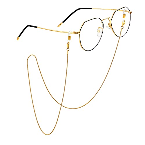 FOCALOOK Schlangenkette Männer Frauen Brillenkette Schlange Brillenkettchen mit 1,2mm Breite Schlichter Brillenband aus Edelstahl Schlange Kette mit Vergoldet Schick Schmuckstücke von FOCALOOK