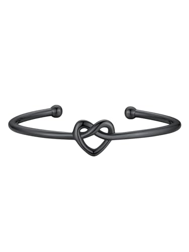 FOCALOOK Schwarz Armband Damen Herz Kupfer Armreif Offen Damen Manschette Armspange Freundschaftsarmband Charm Armband Glücksarmband Beste Freundin Armband Armschmuck Accessoire von FOCALOOK