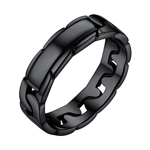 FOCALOOK Schwarz Ehering für Damen Herren 4mm breit Band Ring Panzerkette Design Trauring Verlobungsring Partnerring Modeschmuck für Hochzeit Jahrestag Größe 49 (15.6) von FOCALOOK