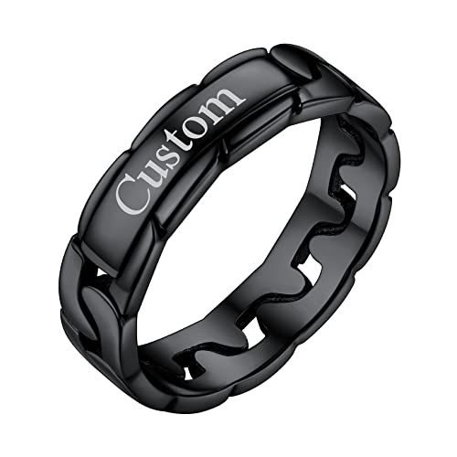 FOCALOOK Schwarz personalisiert Ehering für Damen Herren 4mm breit Band Ring Panzerkette Design Trauring Verlobungsring Partnerring Modeschmuck für Hochzeit Jahrestag Größe 49 (15.6) von FOCALOOK