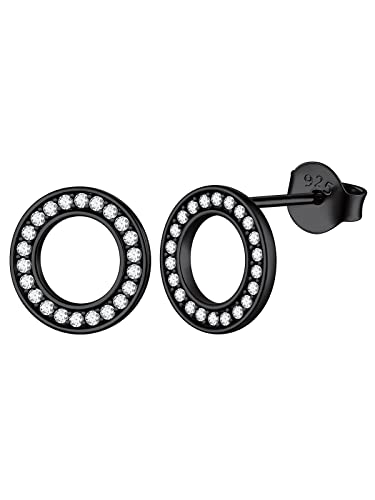 FOCALOOK Schwarze Ohrringe Damen Herren Ohrstecker Silver Earrings Kreis Ohrringe Zirkonia Medizinische Ohrstecker Earrings Piercing Ohr Modeschmuck Accessoire von FOCALOOK