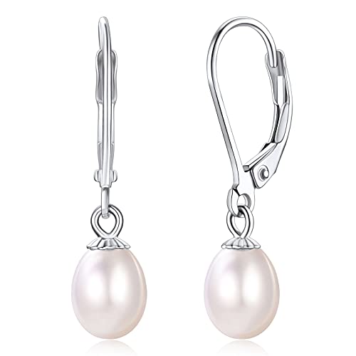 FOCALOOK Silber Ohrringe Damen 6mm Süßwasser Perle Baumel-Ohrringe 925er Silber Ohrhänger Elegante Ohrschmuck Accessoire für Hochzeit Verlobung Drop Earrings von FOCALOOK