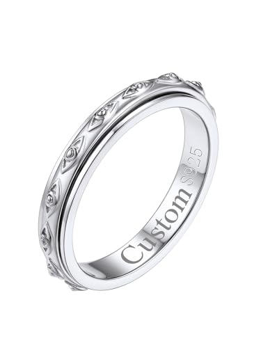 FOCALOOK Spinner Ring Herren Ring mit Namen Vintage Ring Silber 925 Damen Bandring 67mm Verlobungsring Breit 3,5MM Türkisches Auge Ring Männer Frauen Silber Schmuck von FOCALOOK