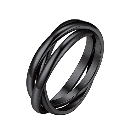 FOCALOOK Triple Rings for Teen Boys Polished Slim Thin Band Stackable Jewellery Stainless Steel Black Midi Knuckle Ring Size J 1/2 von FOCALOOK