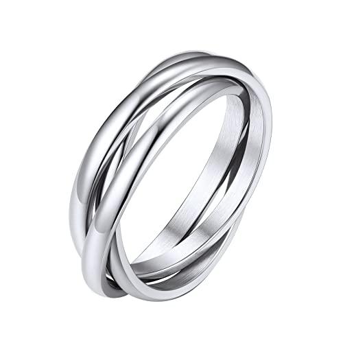 FOCALOOK Damen Schlichte Ringe Edelstahl Dreierring Wickelring Antragsring Geschlossene Ringe Fingerring Schmuck für Geburtstag Hochzeit Größe 49 von FOCALOOK