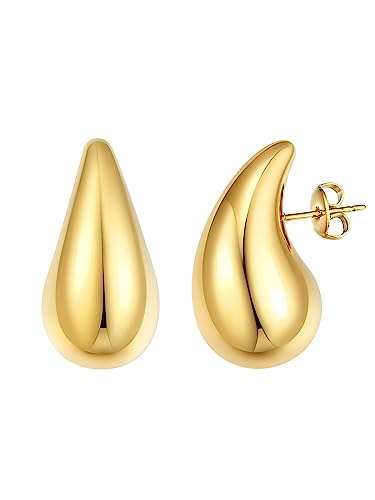 Focalook Dicke Creolen Gold Ohrringe Damen - Trendiger Modeschmuck mit Edelstahl Ohrstecker von FOCALOOK