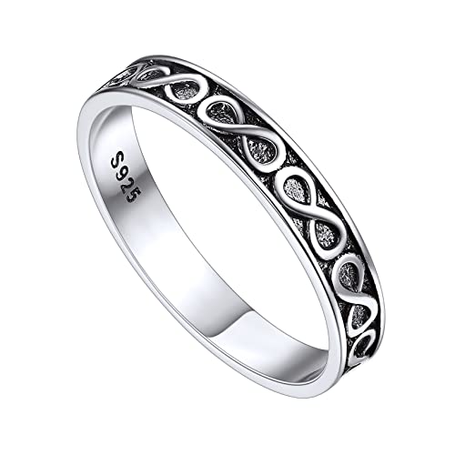 FOCALOOK Unendlichkeit Damenring aus 925 Sterling Silber Dezent Bandring Unendlichkeit Verlobungsring Antragsring in Altsilber Farbe Größe 67 (21.3) Schmuckstücke für Valentinstag Hochzeit von FOCALOOK