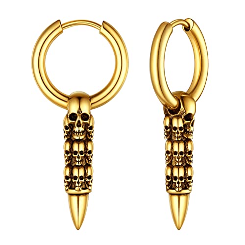 FOCALOOK Ohrringe für Herren Creolen Gold Totenkopf Ohrringe Edelstahl Hängend Ohrringe Gold Earrings Gold Halloween Ohrringe Schmuck Weihnachten Männer Schmuck Ohrringe Vergoldet von FOCALOOK